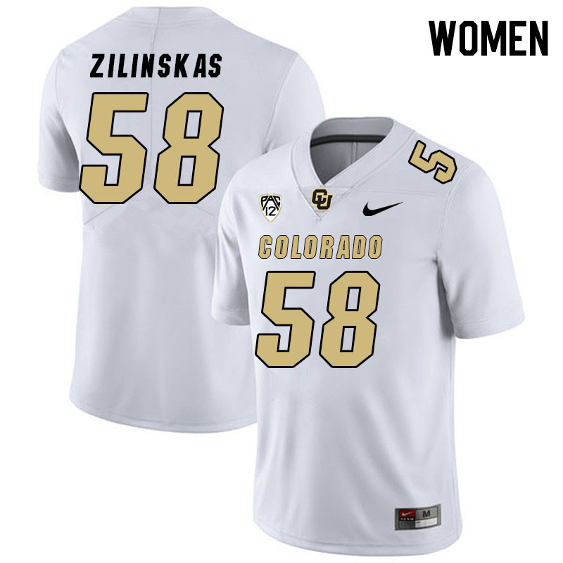Women #58 Hank Zilinskas Colorado Buffaloes College Football Jerseys Stitched Sale-White